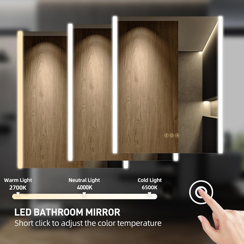 16 x 24 Inch Medicine Cabinet with Mirror and LED Light | Recessed, Wall-Mounted, Dimmable, Anti-Fog, Memory