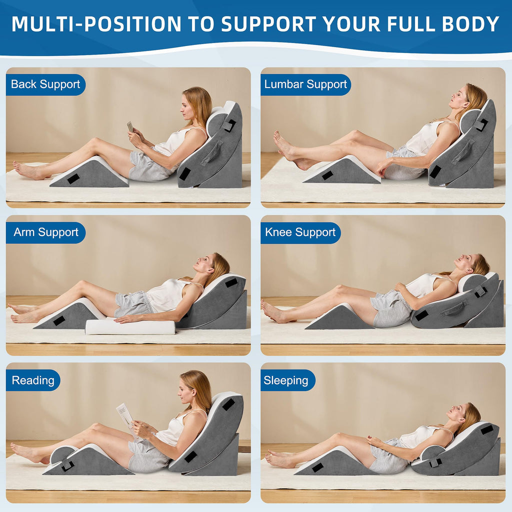 4Pcs Orthopedic Wedge Pillow, Adjustable Triangle Support Pillow for Back Pain Relief & Post Surgery Use, Soft Bed