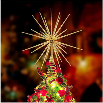13.7 Inch Gold Christmas Tree Topper - 3D Burst Gold Tree Topper, Exploding Star Christmas Tree New Year Holiday Tree