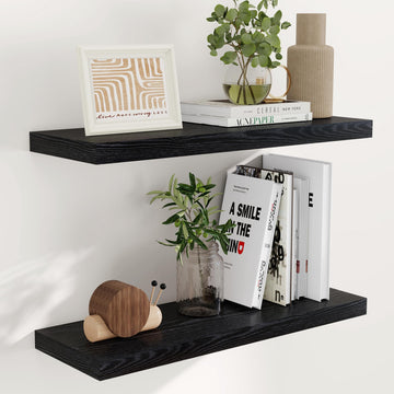 32" W x 9.3" D Floating Shelves in Black, Rustic Wood Deep Shelves, Long Floating Shelf for Wall, Storage Display