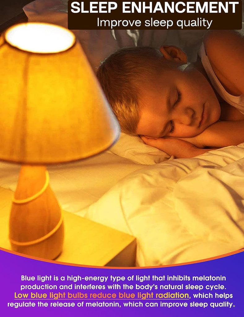 Amber Sleep Light Bulbs, Blue Light Blocking, A19 3W(25 Watt Equivalent) Dim Light Bulbs for Lamp,1800K Warm Light