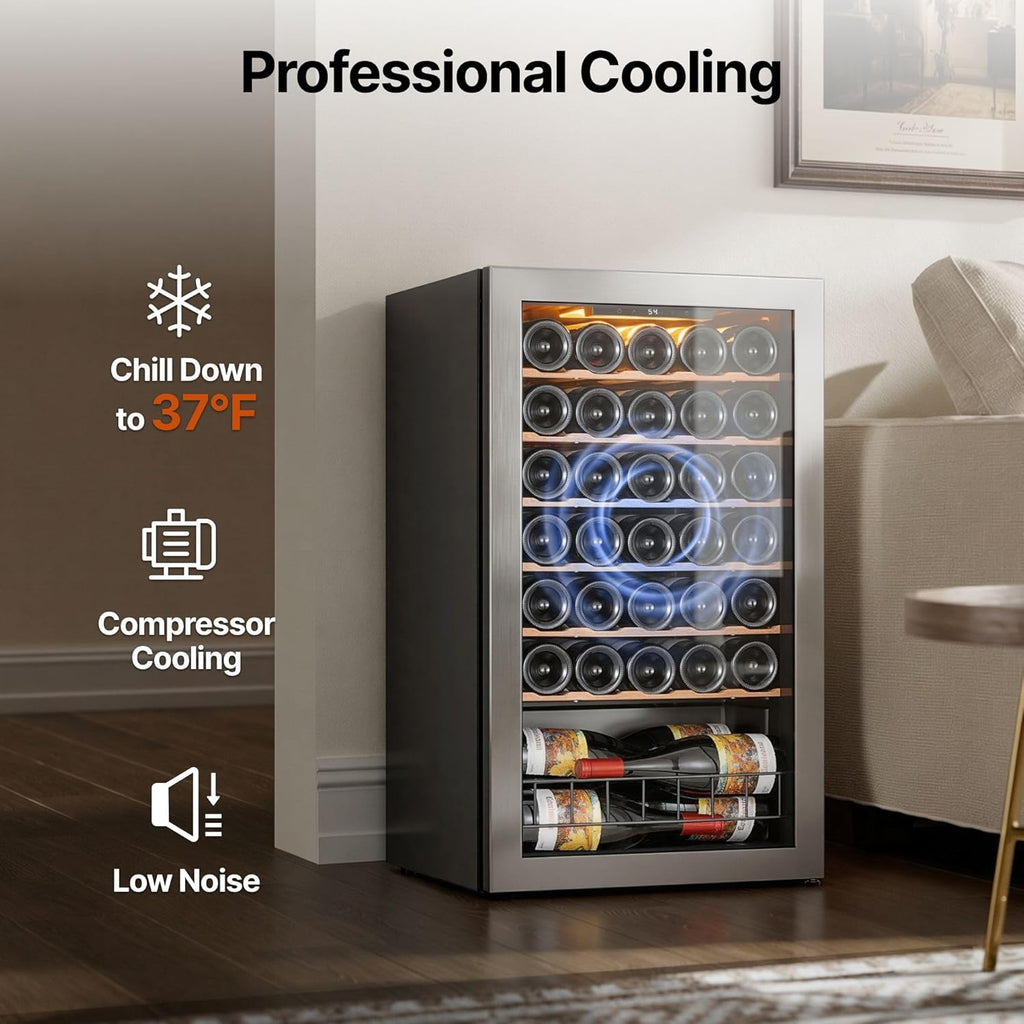 34 Bottle Wine Fridge, Wine Cooler Refrigerator, Wine Refrigerators with Double-
