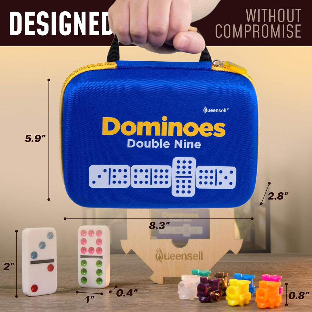 Double 9 Dominos Set for Adults and Kids with Colored Dots - Classic Dominoes Game Set with 55 Tiles, Wooden Hub