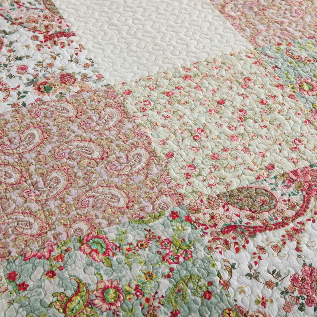 3 Pcs Cotton Paisley Patchwork Quilted Bedding Set Vintage Shabby Chic Botanical Rose Quilted Bedspread with Ruffle