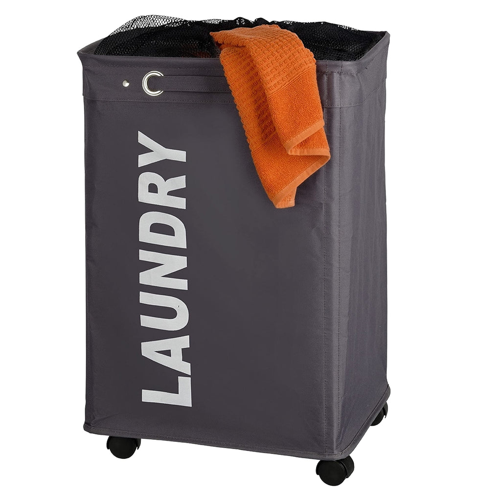 Quadro Laundry Basket with Wheels, Rolling Laundry Bin with Lid, Slim Laundry Hamper, Laundry Sorter, Clothes