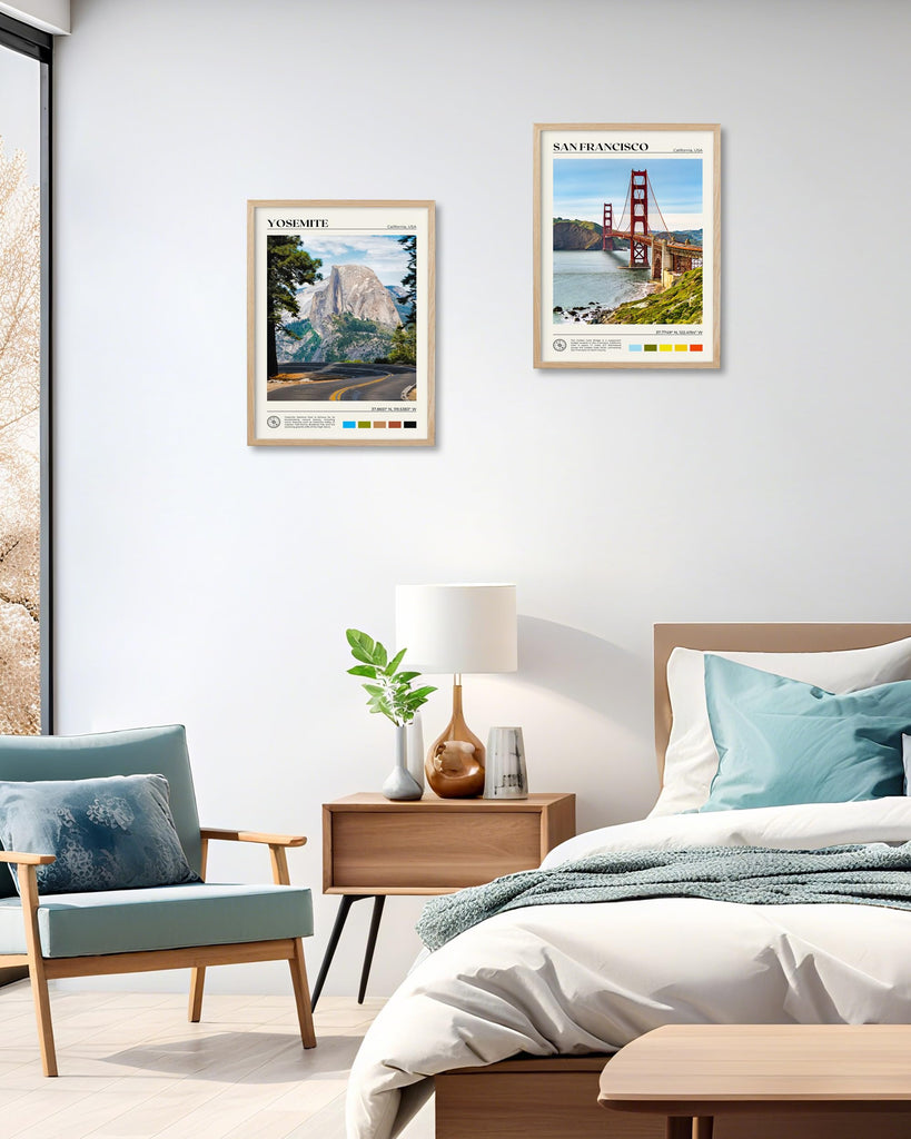 Natural OAK Wood Golden Gate Bridge Framed Wall Art, 12x16in San Francisco City Skyline Canvas Wall Print, Modern Urban