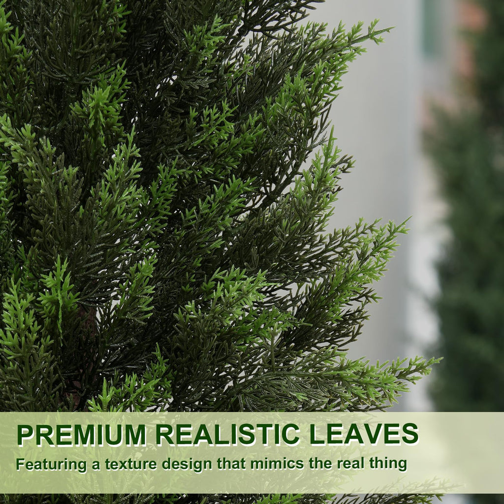4FT Artificial Cedar Topiary Trees 2 Pack, Faux Cypress Plants with Black Square Planters, UV Resistant Outdoor