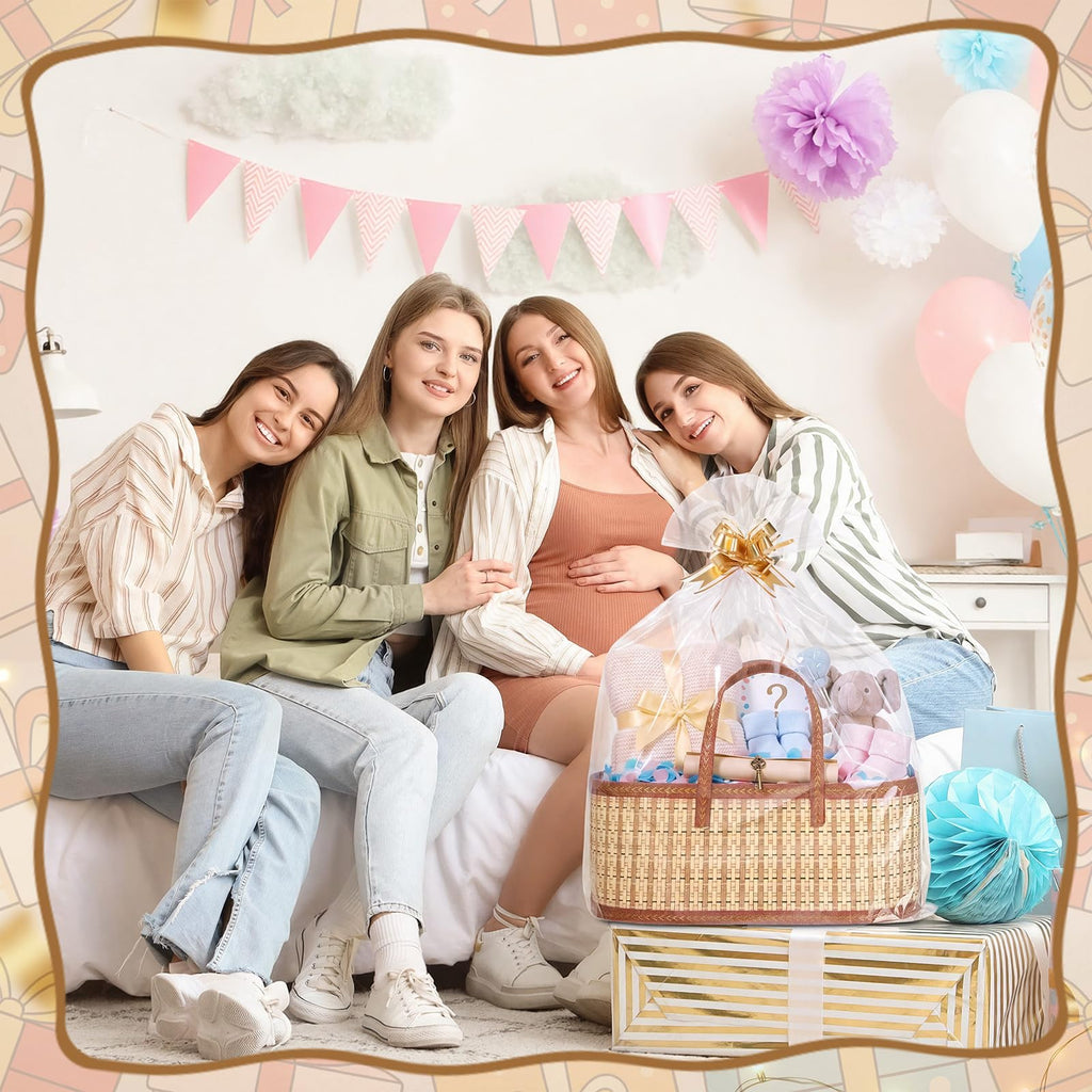 1 Sets Empty Gift Baskets to Fill Large Bamboo Woven Baskets with Handles 15.8 x 7.9 x 6.3 inch Includes Clear Wrap