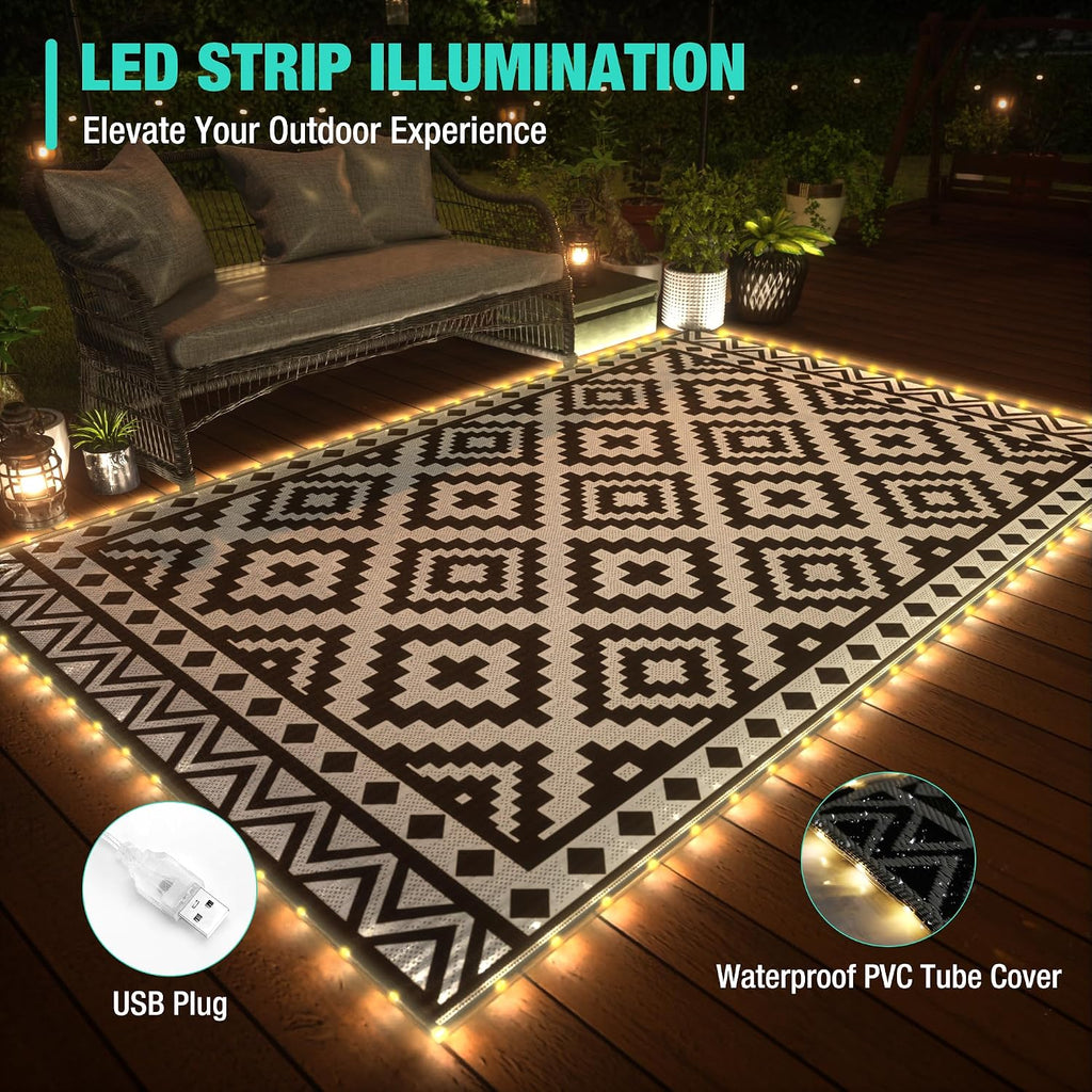 5' x 8' Outdoor Rug with LED Strip Light, Waterproof Patio Mat