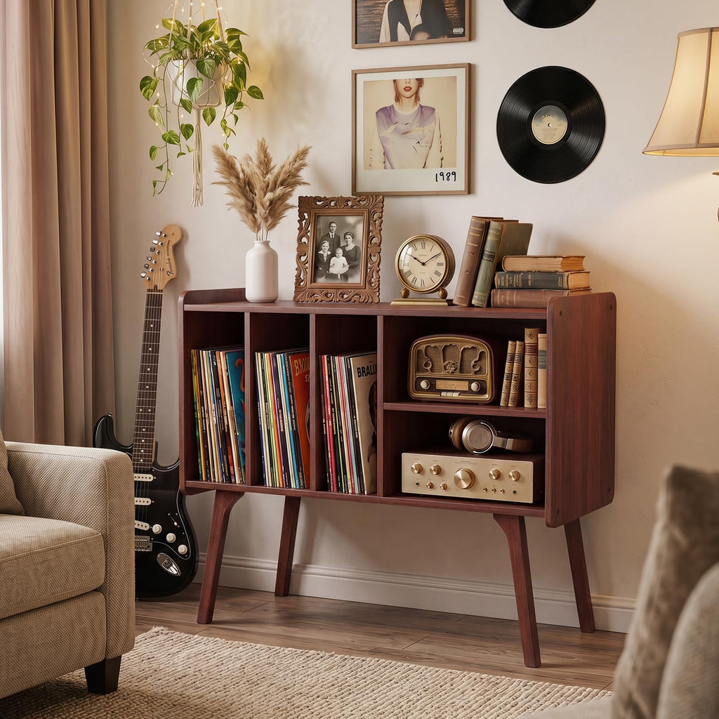 Large Record Player Stand, 32" Turntable Stand, Walnut