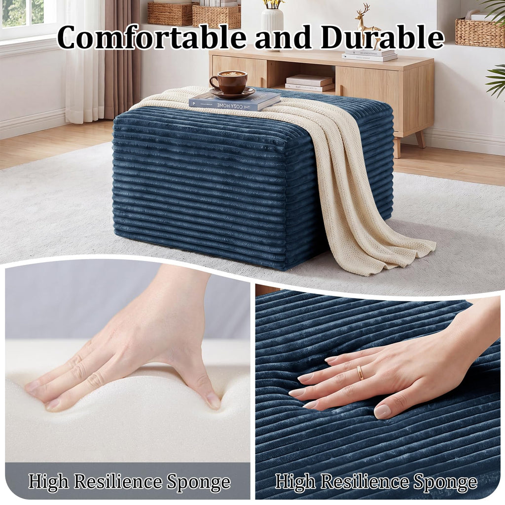 Boneless Ottoman Cloud Foot Rest, Modular Sectional Couch Foot Stool Blue