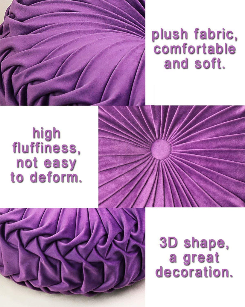 Throw Pillow for Couch Decorative 3D Pumpkin Round Velvet Cushion for Sofa Bed Chair Floor 15"X15", Purple