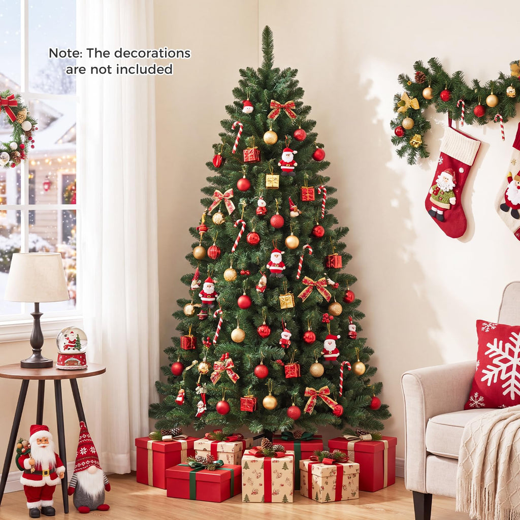 6 FT Artificial Pre-Lit Half Christmas Tree for Wall and Corner