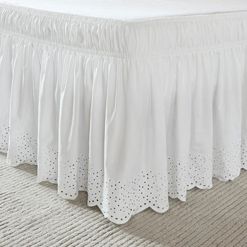 Vintage Eyelet Bed Skirt Single Queen/King/Cal King Off White - Dust Ruffle - Wrap Around Bed Skirt - Coquette Decor