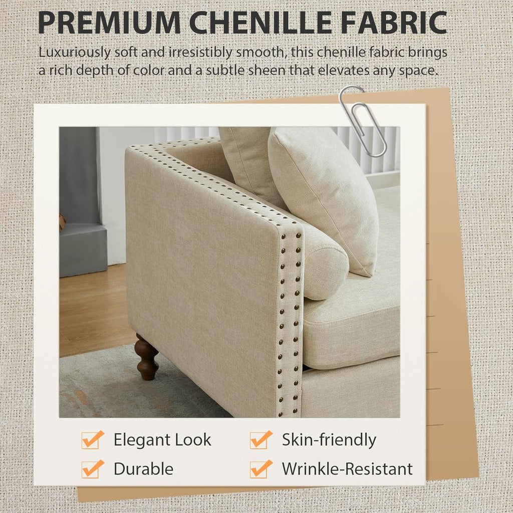 75.2" Oversized Indoor Chaise Lounge, Chenille Upholstered King Size End of Bed Bench with Arms, Sleeper Sofa with 4
