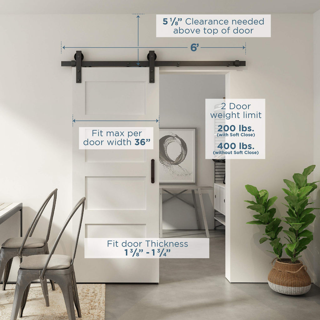 Designer Interior Barn Door Kit, 72", Matte Black