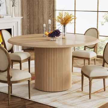 47" Round Dining Table for 4, Farmhouse Kitchen Table with Metal Base, Modern Small Dinner Table (Chairs Not Included)