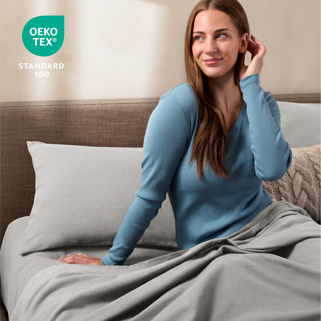 Flannel Pillowcases 100% Cotton (Standard Set of 2, Light Grey)