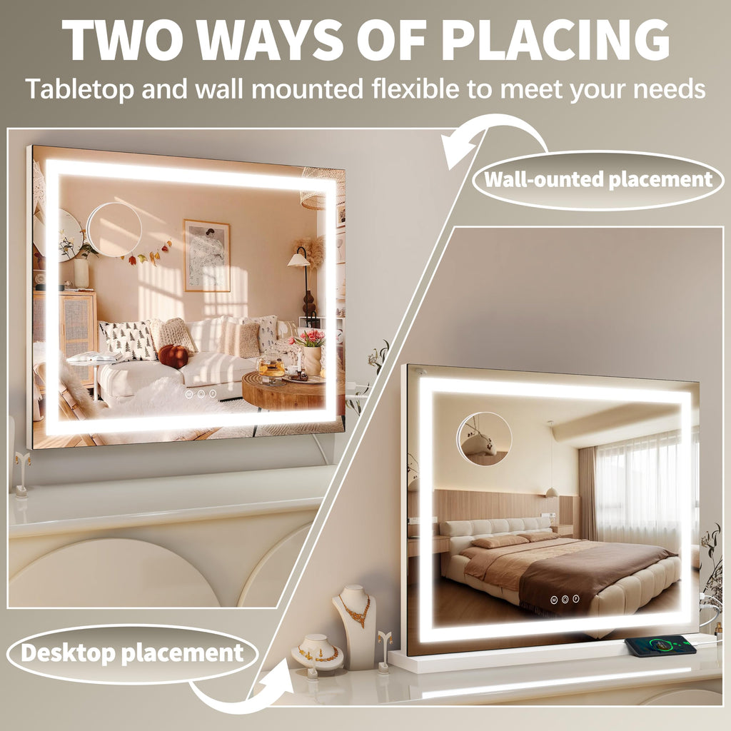 23" x 18" Vanity Mirror with Lights,LED Makeup Mirror,Hollywood Mirror with 3 Color Modes & Adjustable