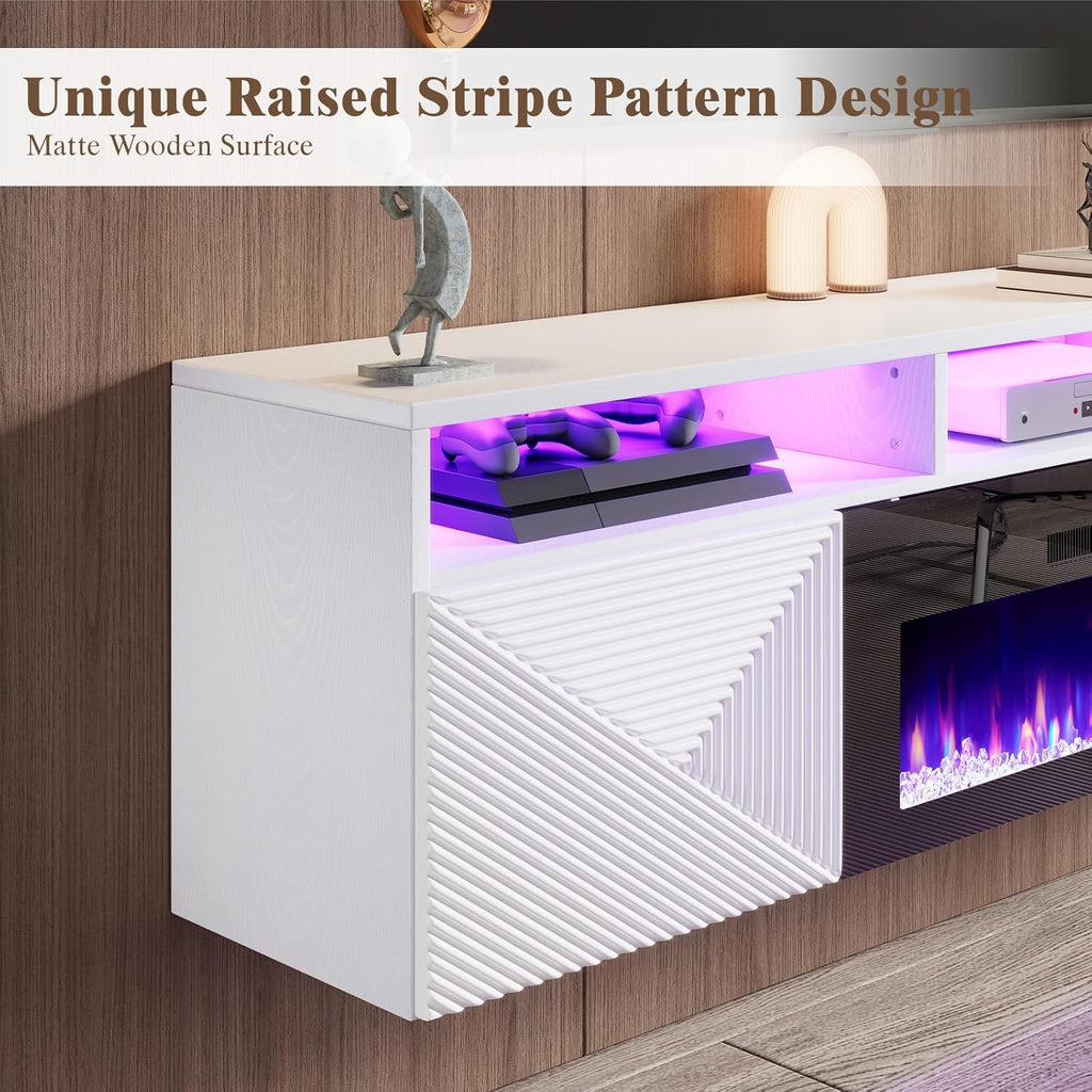 70" Floating with 36" Electric Fireplace & LED
