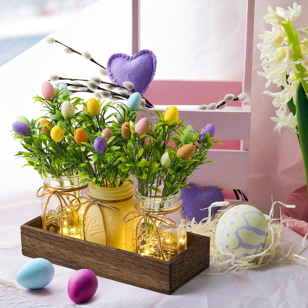 Easter Centerpiece Table Decorations for Table Runner Farmhouse Coffee Table Decor with Wood Tray and Led Light Table - Set of 3