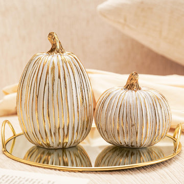 White and Gold Fall Pumpkin Decoration for Table Centerpieces