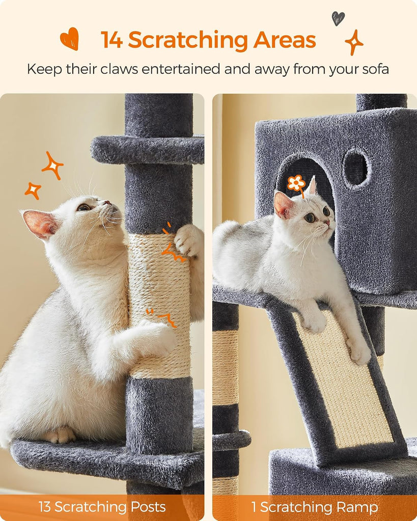 Cat Tree, 81.1-Inch Large Cat Tower, Multi-Level Condo, Smoky Gray