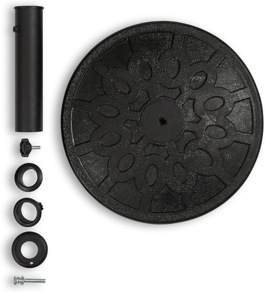 20 lb Round Patio Umbrella Base - Heavy Duty Resin-Coated Calcium Carbonate Stand with Adjustable Pole Adapters Fits