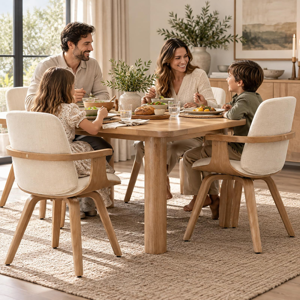 Dining Chairs Set of 4, Mid Century Modern Dining Room Chairs, Upholstered Faux Leather Kitchen Chairs with Wooden
