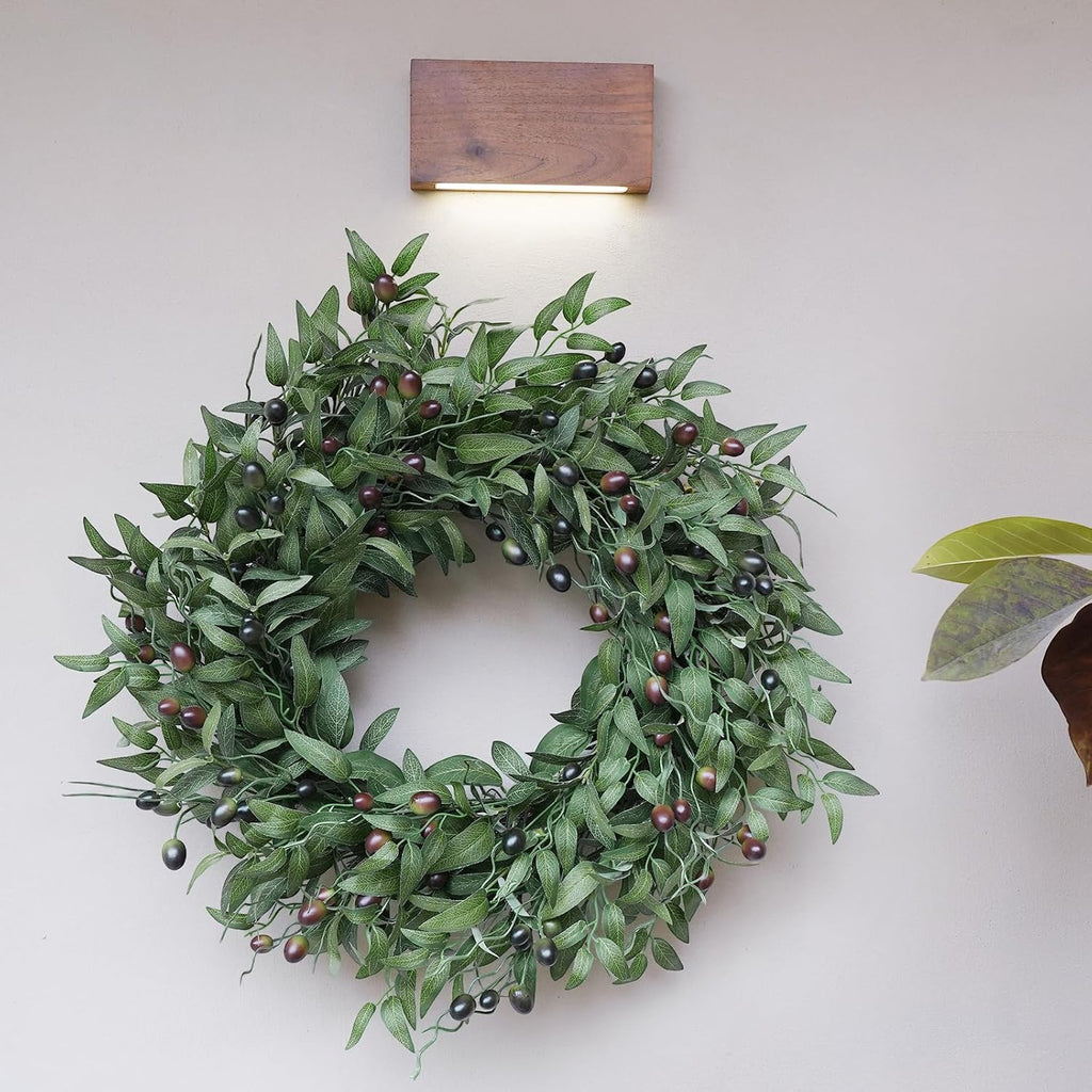 Olive Wreath 26 Inch Wreaths for Front Door with Purely Handmade Realistic Dense Olive Leaf Olive Berry, Elegant Home