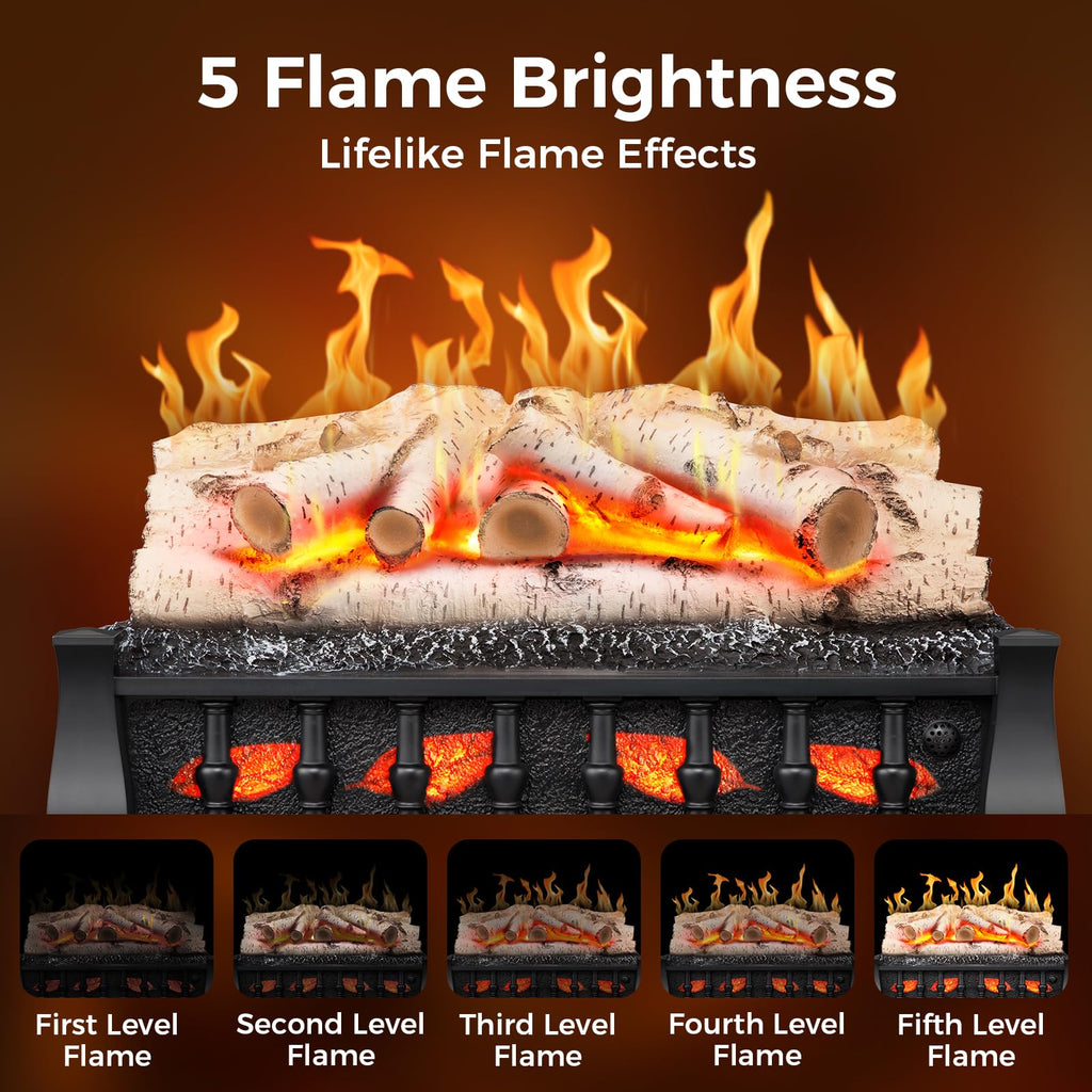 Electric Fireplace Insert Log Heater 21 Inches, 5 Flame Brightness, Multiple Flicker Speed, 750w/1500w Heating
