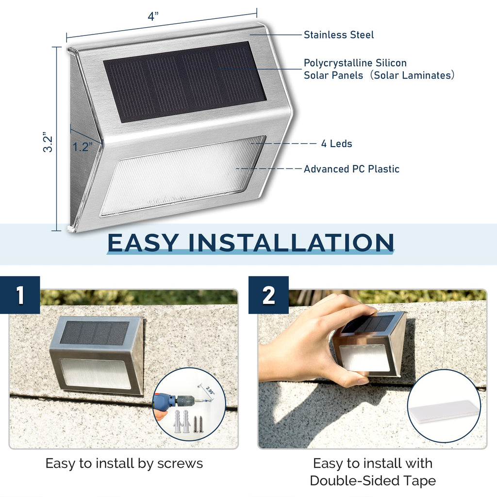 Solar Step Lights, 16 Pack, Waterproof 4 LEDs, Cold White