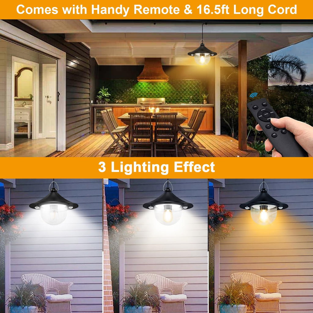 Solar Powered Shed Light Indoor Outdoor Pendant Lights with 2 Motion Sensor