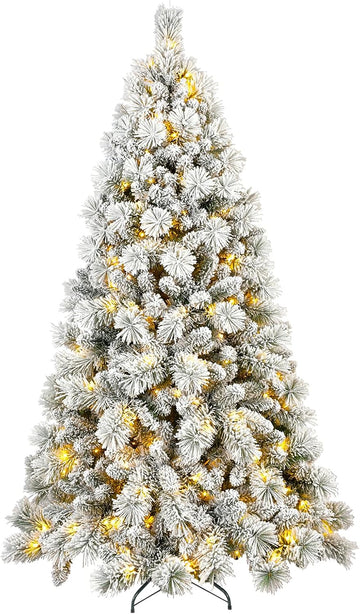 Flocked Christmas Tree , Premium Prelit Christmas Tree - Trees with Lights-White Snow Flocked Pre-lit Trees