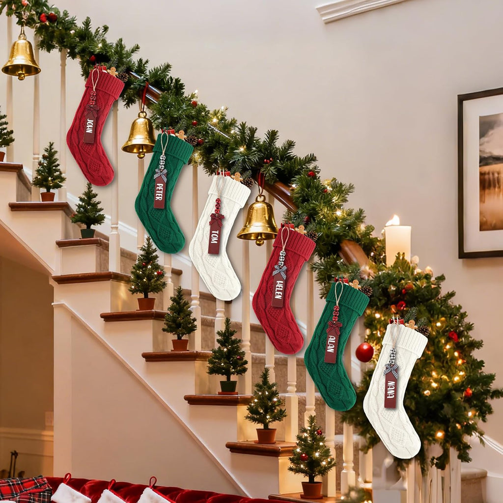 Christmas Stockings, 18 Inches Large Size Cable Knitted Stocking Gifts in Red, White, Green