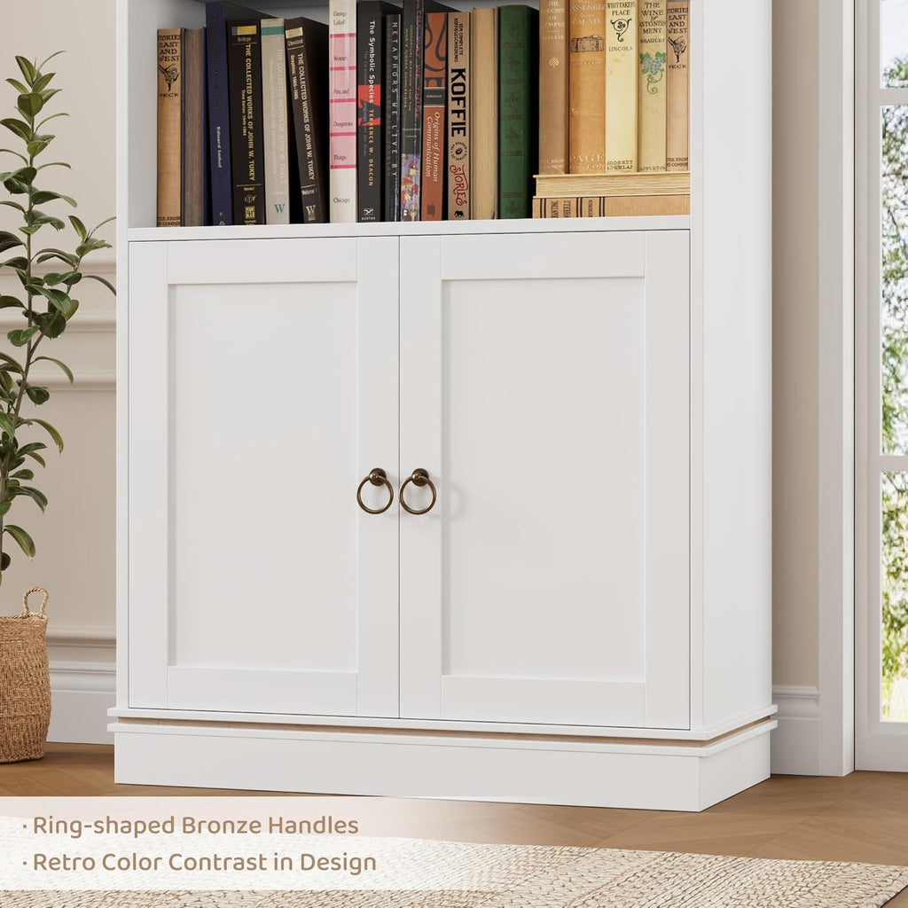71" Tall Book Shelf and Bookcase with Doors, 6 Tier Wooden Bookshelf with Storage Cabinet