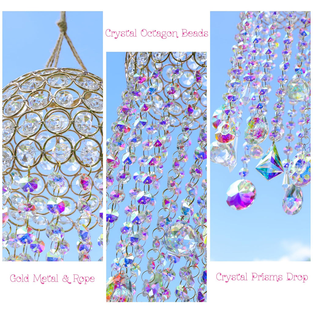 25inch Chandelier Wind Chimes Crystal Suncatcher Window Hanging Sun Catchers AB Color Crystal Prism Rainbow Maker