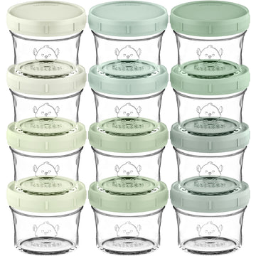 12pk 4oz Glass Baby Food Containers with Lids, BPA-Free, Sage