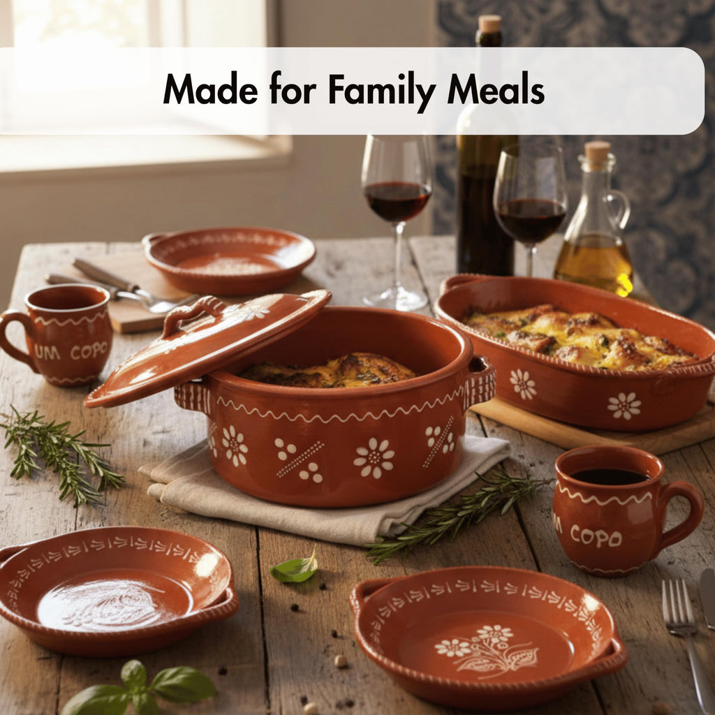 Portuguese Pottery Glazed Clay Cooking Pot With Lid Terracotta Casserole Cazuela (5 Quarts)