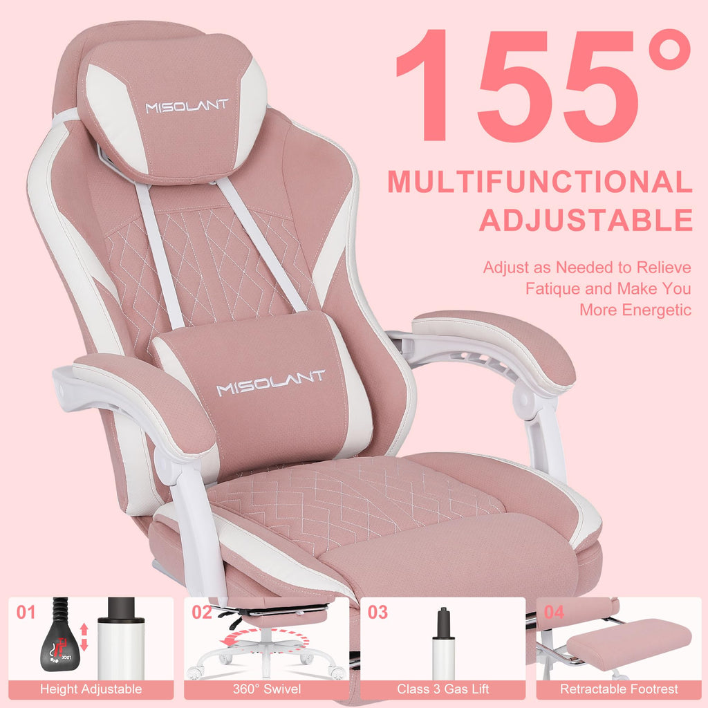 Gaming Chair, Fabric Gamer Chair with footrest for Adults, High Back Ergonomic Computer Game Chair with Adjustable