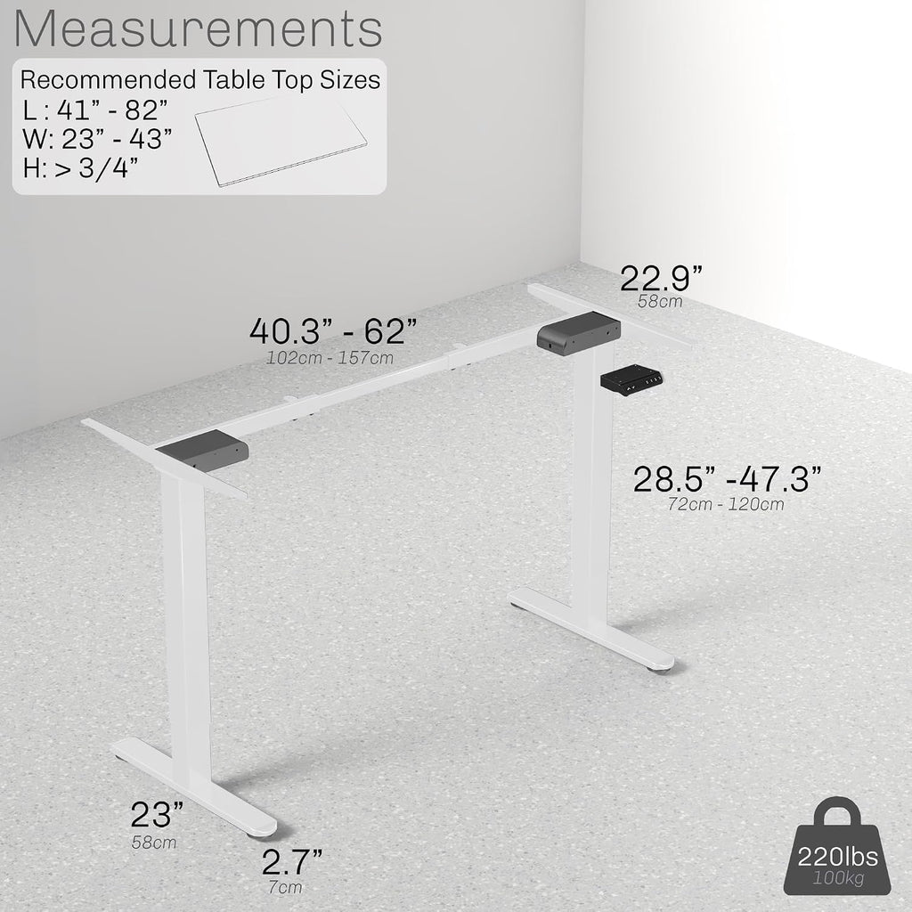 Electric Dual Motor Standing Desk Frame for 41 to 82 inch Table Tops, Frame Only, Ergonomic Standing Height