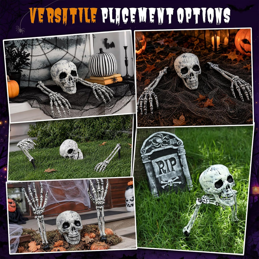 Halloween Skeleton Yard Stakes, Skull & Arm Bones Lawn Decor - Set of 3