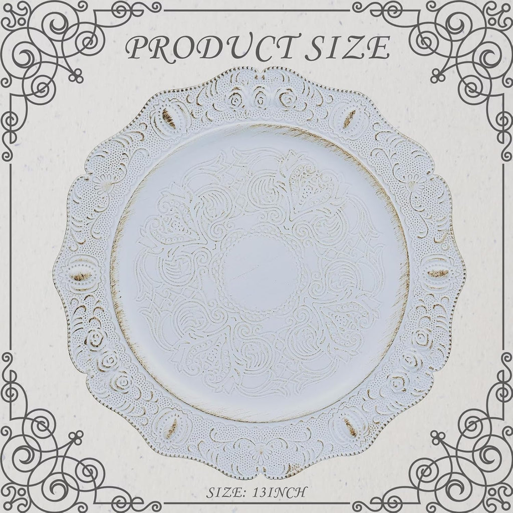 White Charger plates, 13 Inch Set of 6 Chargers for dinner plates, Serve ware Plate for Wedding Bulk, Parties