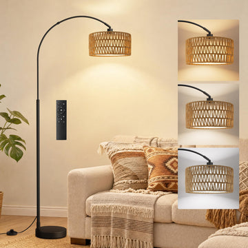 Rustic Arc Floor Lamp, Color Temp and Brightness Adjustable, Black