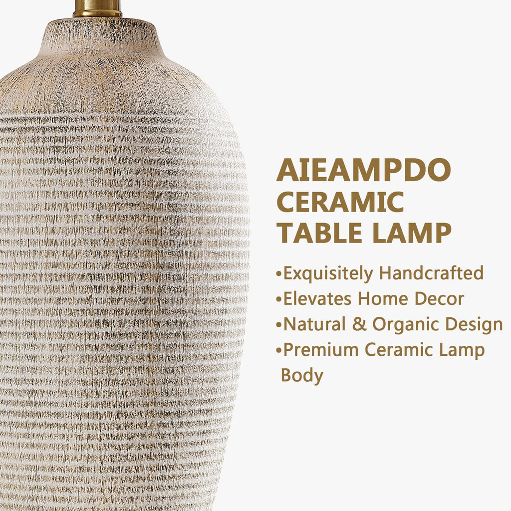 25" Vintage Ceramic Table Lamp, Ribbed Texture