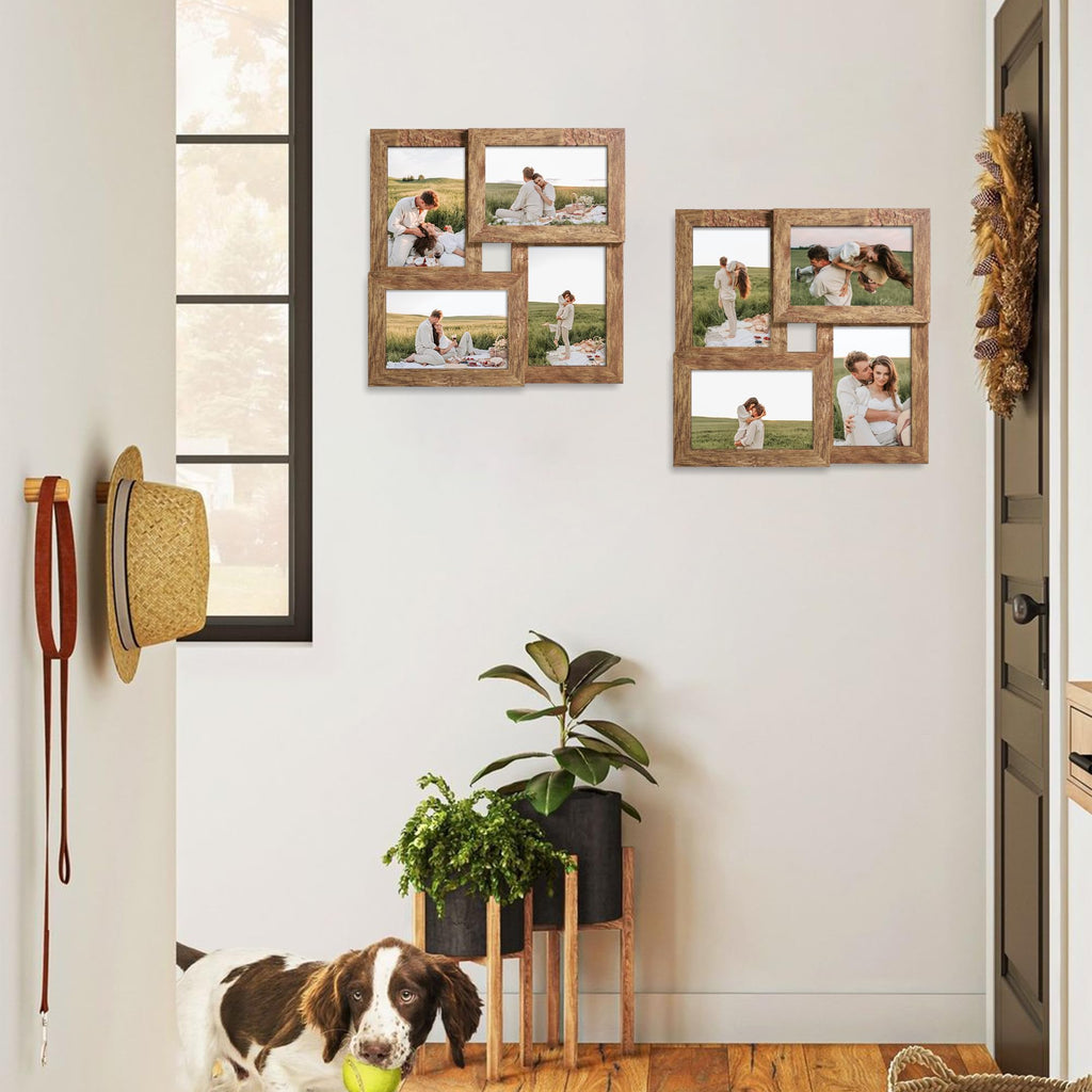 4x6 Collage Picture Frames Set of 1, Multi Family Photo Frame with Real Glass, Displays Four 4x6 Photo, Wall Decor