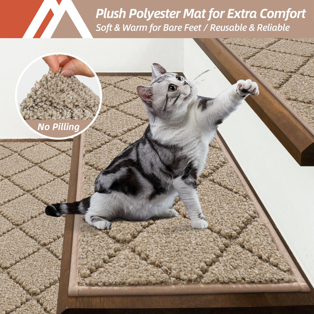 Edging Stair Treads Non-Slip Carpet Mat 28inX9in, 10pc, Beige