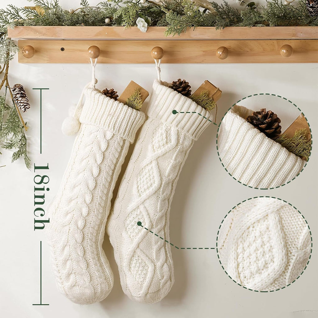 Farmhouse Knitted : 5 Pack 18 Inch Rustic Cable Knit Fireplace Cozy Hanging Xmas Stockings Boho Style Stocking - Set of 5
