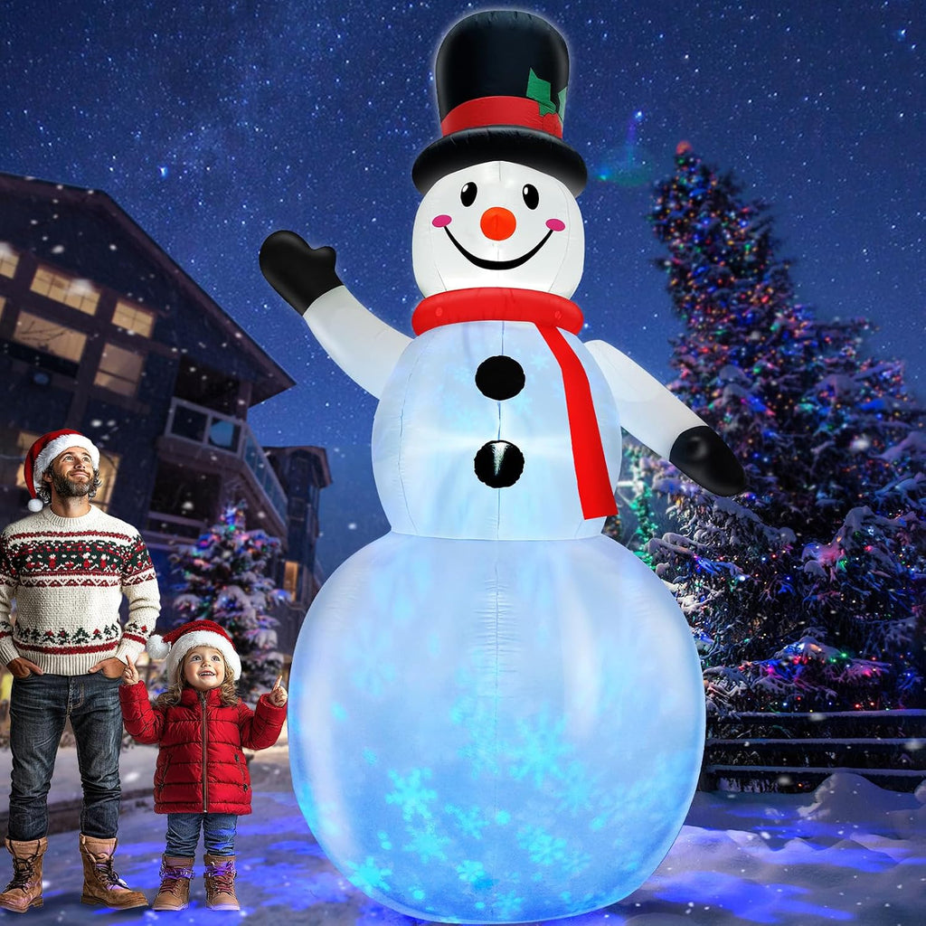 Rotating Snowflake Lights 12 Ft Giant Christmas Inflatables Snowman with Built-in LED Lights Christmas Decorations