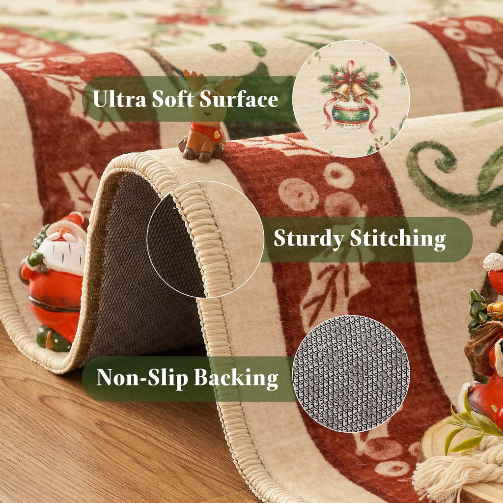 Christmas Runner Rug Santa Washable Non Slip Winter Decor Red